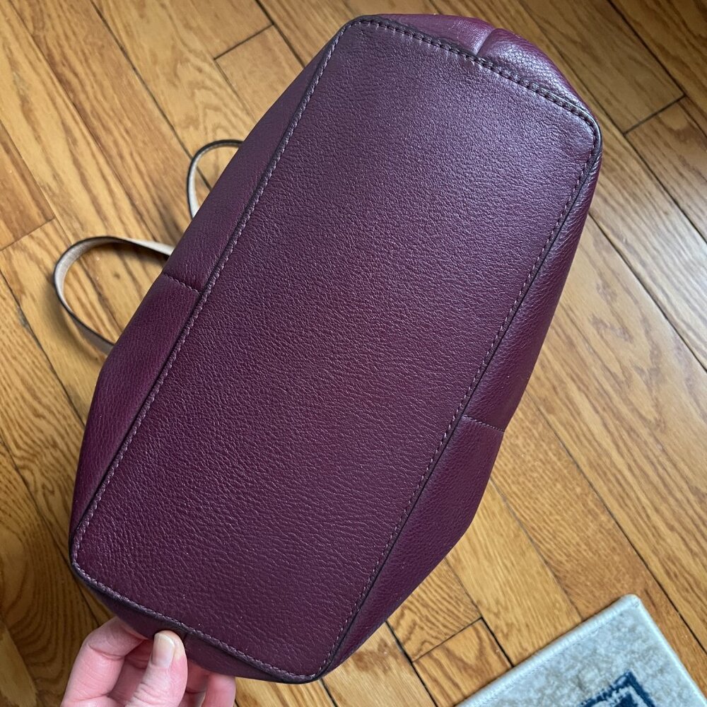 Michael Kors Bedford Pebbled Tote Burgundy Wine Red Leather Shoulder Bag Purse - Picture 8 of 8